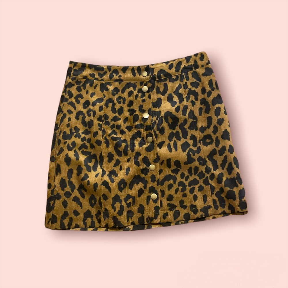 cheetah button down corduroy skirt